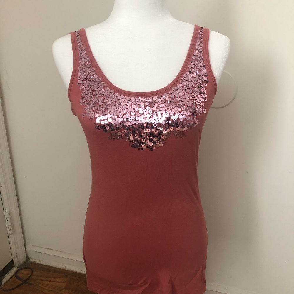 New York & Co. Small Blush Sequined Tank Top